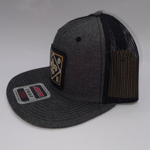 Load image into Gallery viewer, Saints Chambray Black Flatbill Trucker Hat