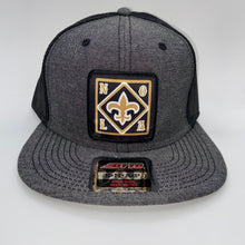 Load image into Gallery viewer, Saints Chambray Black Flatbill Trucker Hat