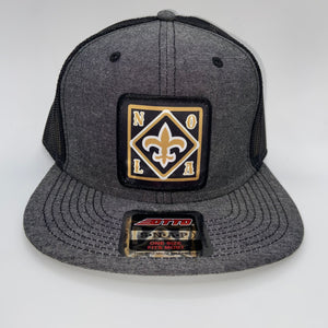 Saints Chambray Black Flatbill Trucker Hat