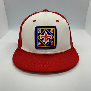 NOLA Pelicans Fitted Flatbill Hat Red White