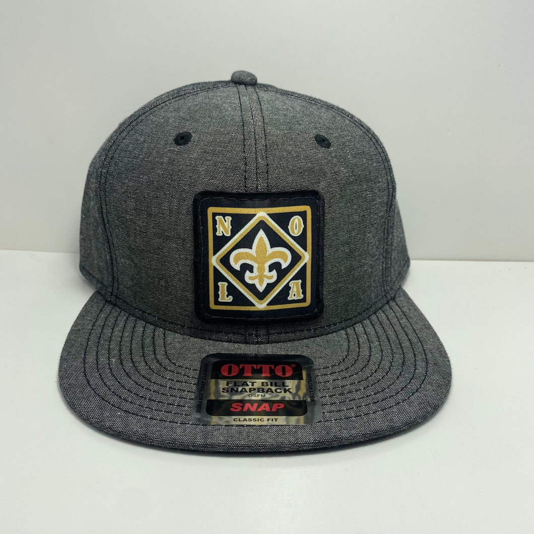 Saints Chambray Black Flatbill SnapBack Hat