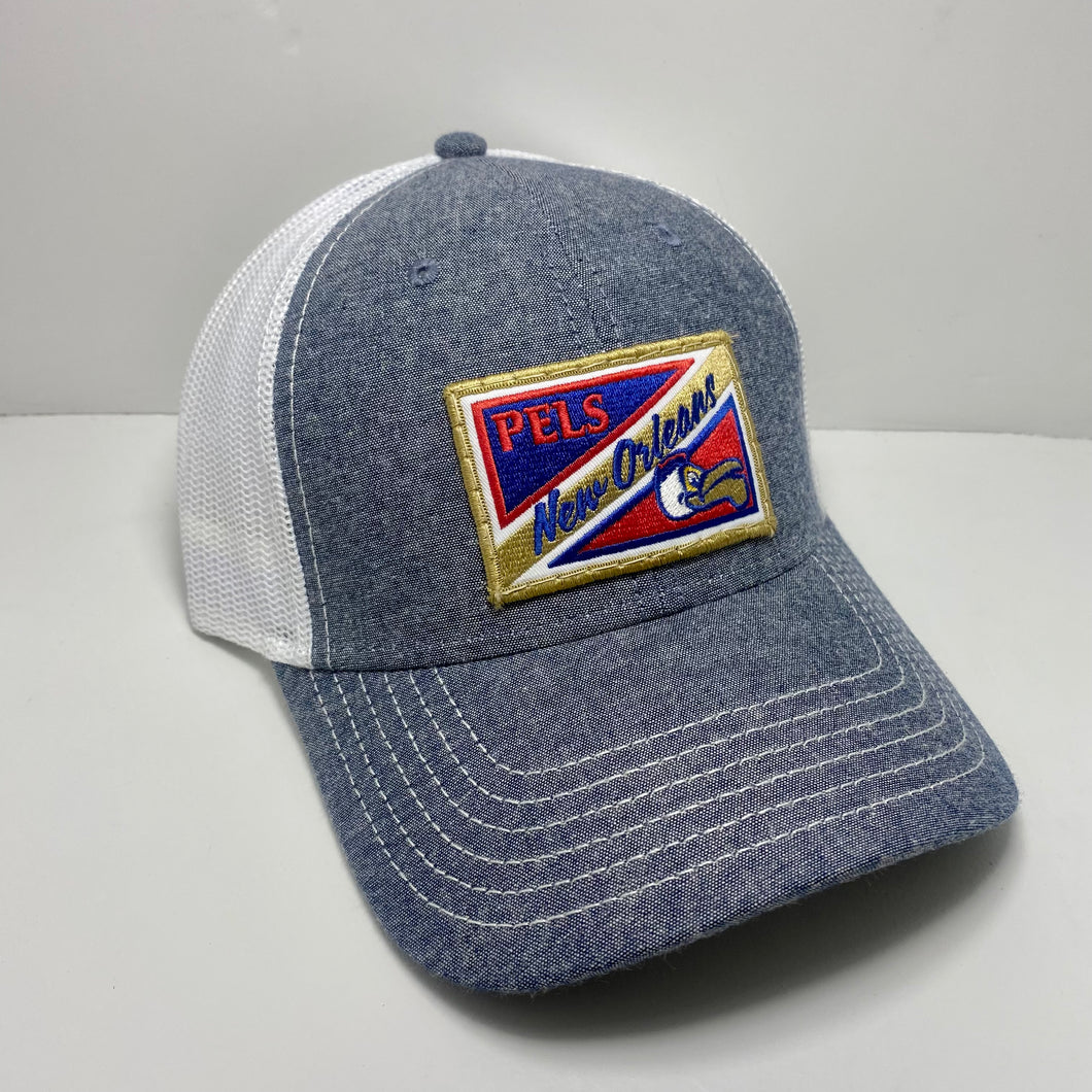 Pelicans Navy Chambray Low Profile Trucker