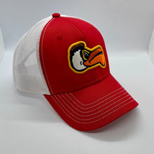 Load image into Gallery viewer, Pelicans Low Profile Trucker Red with contrast threads
