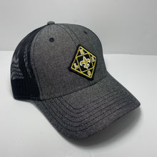 Load image into Gallery viewer, Saints Chambray Black Trucker Hat

