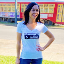 Load image into Gallery viewer, Naturally N’awlins White V-Neck Women&#39;s Shirt
